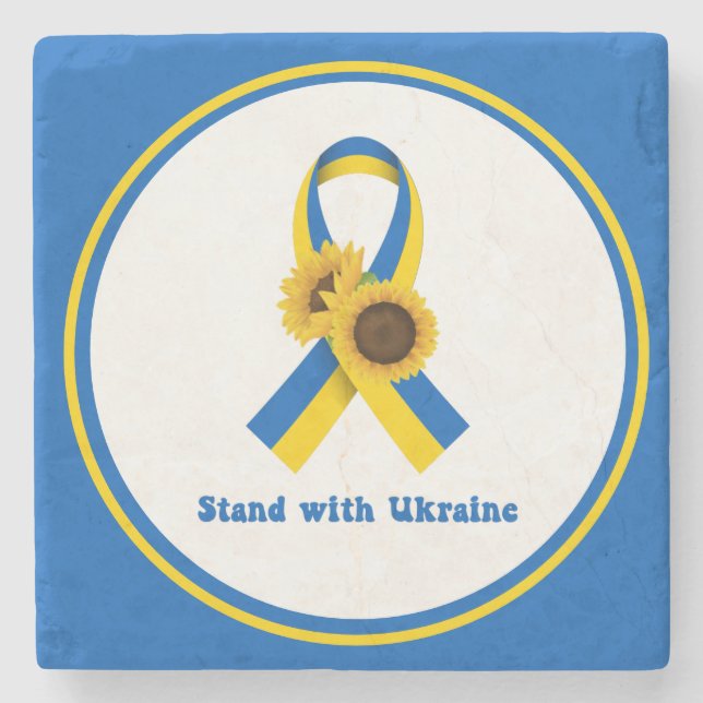Stand With Ukraine Support Ribbon  Stone Coaster (Front)
