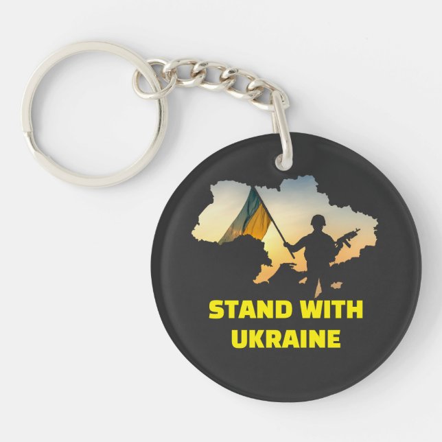 Stand with Ukraine – Support & Solidarit Key Ring (Front)