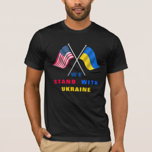 Stand With Ukraine T-Shirt USA and Ukraine Flags
