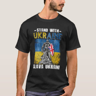 Stand With Ukraine UK Knight Ukrainian Flag Slava T-Shirt