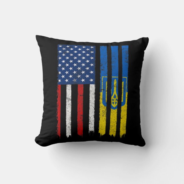 Stand With Ukraine Ukrainian American Flag Pride U Cushion (Front)