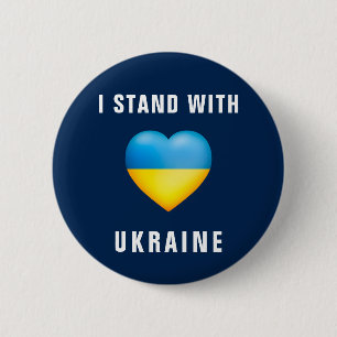 Stand With Ukraine Ukrainian Flag Heart 6 Cm Round Badge