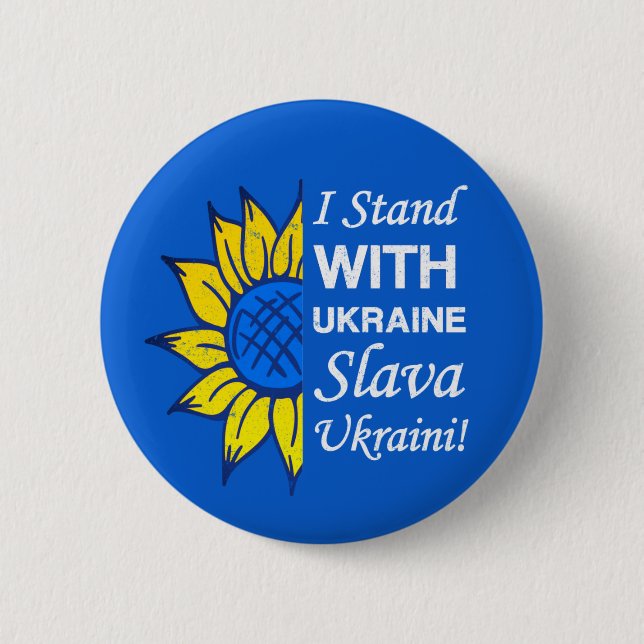Stand With Ukraine, Ukrainian Flag Sunflower 6 Cm Round Badge (Front)