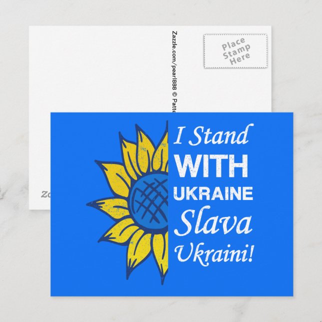Stand With Ukraine, Ukrainian Flag Sunflower Postcard (Front/Back)