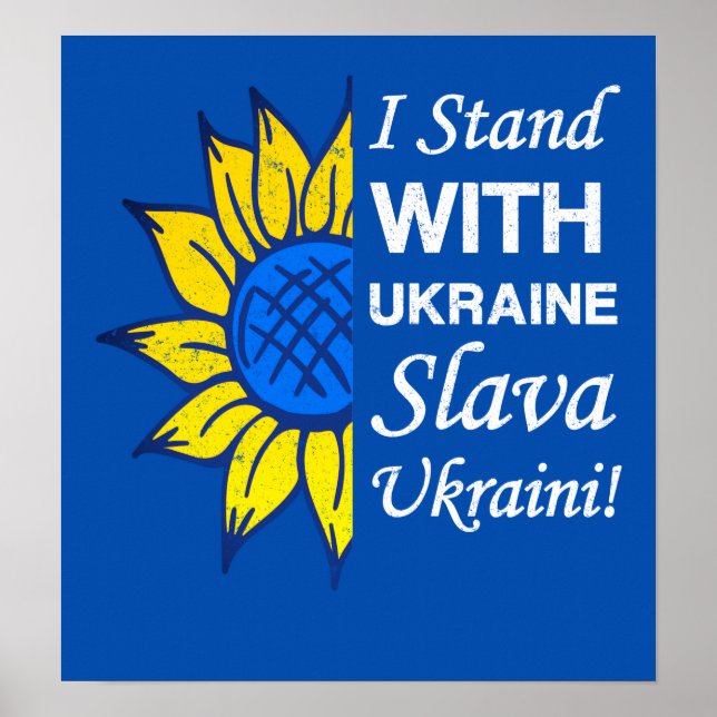 Stand With Ukraine, Ukrainian Flag Sunflower Poster (Front)