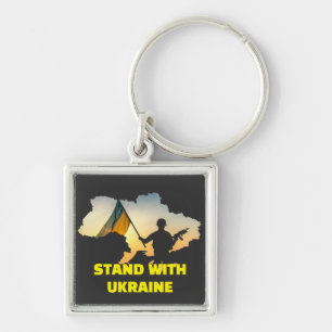 Stand with Ukraine with map     Keychain