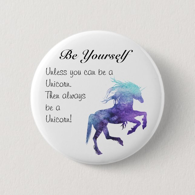 Standard, 2¼ In Round Button teal & purple unicorn (Front)