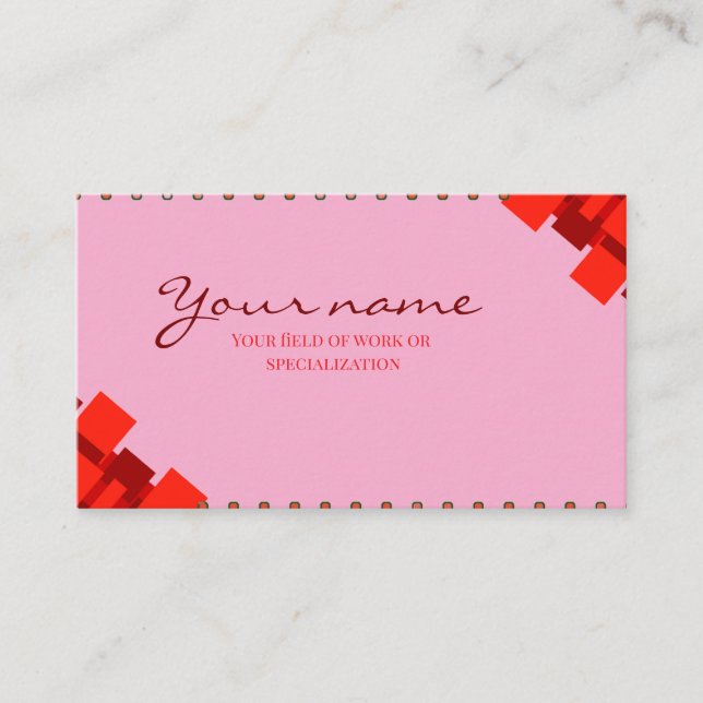 Standard, 3.5" x 2.0"Elegant Pink & Red Business C Card (Front)