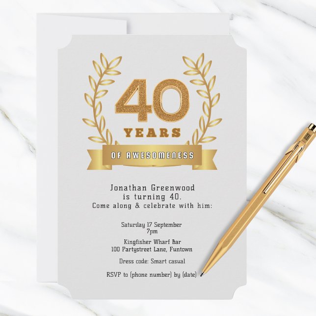 Standard '40 years of awesomeness' white  invitation (Creator Uploaded)
