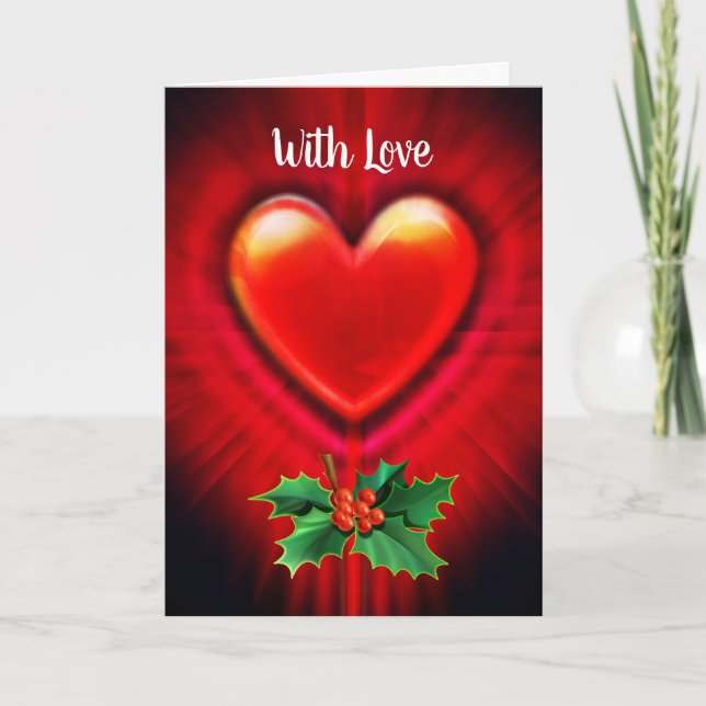 Standard Christmas card red heart custom message (Front)