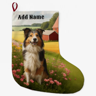 Standard Collie on Farm Large Christmas Stocking
