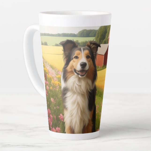 Standard Collie on Farm Latte Mug (Left Angle)