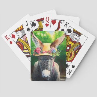 Standard Donkey/Burro in Rose/daisy flower hat Playing Cards