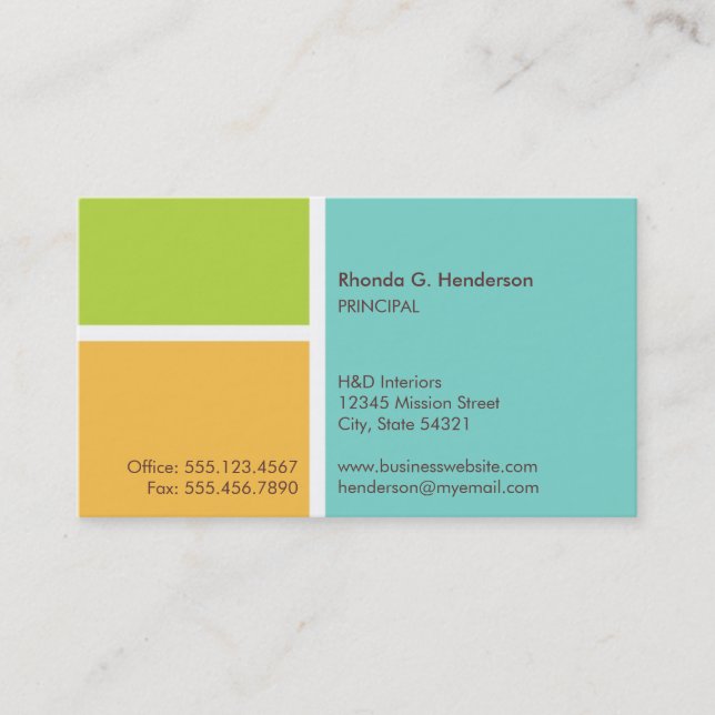 Standard modern colour block turquoise professiona business card (Front)