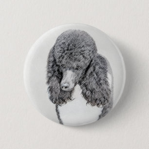 Standard Poodle Black Parti Painting - Dog Art 6 Cm Round Badge