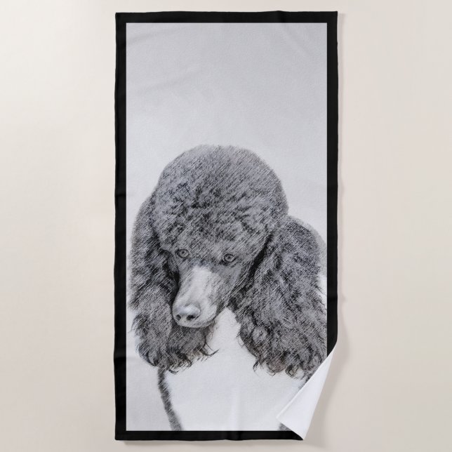 Standard Poodle Black Parti Painting - Dog Art Beach Towel (Front)