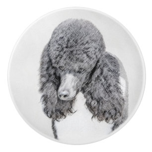Standard Poodle Black Parti Painting - Dog Art Ceramic Knob
