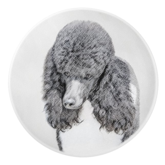 Standard Poodle Black Parti Painting - Dog Art Ceramic Knob (Front)