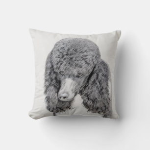 Standard Poodle Black Parti Painting - Dog Art Cushion