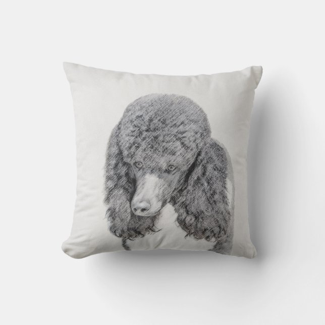 Standard Poodle Black Parti Painting - Dog Art Cushion (Front)