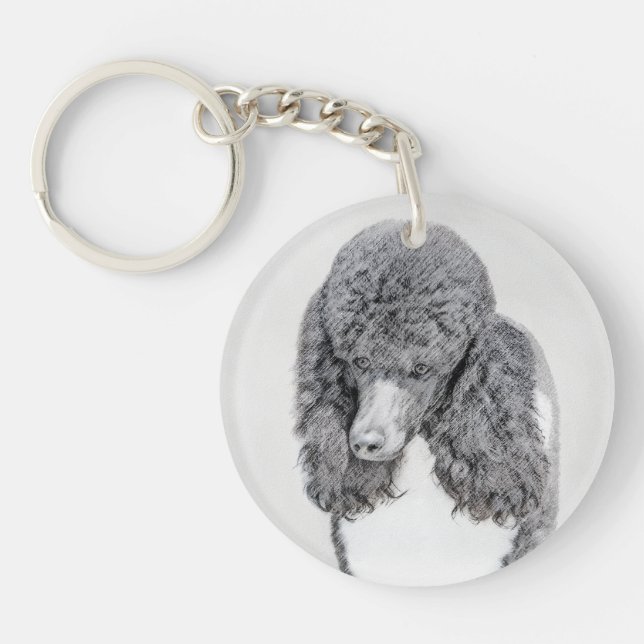 Standard Poodle Black Parti Painting - Dog Art Key Ring (Front)