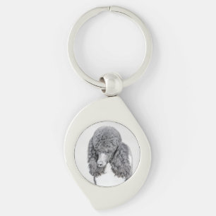 Standard Poodle Black Parti Painting - Dog Art Key Ring