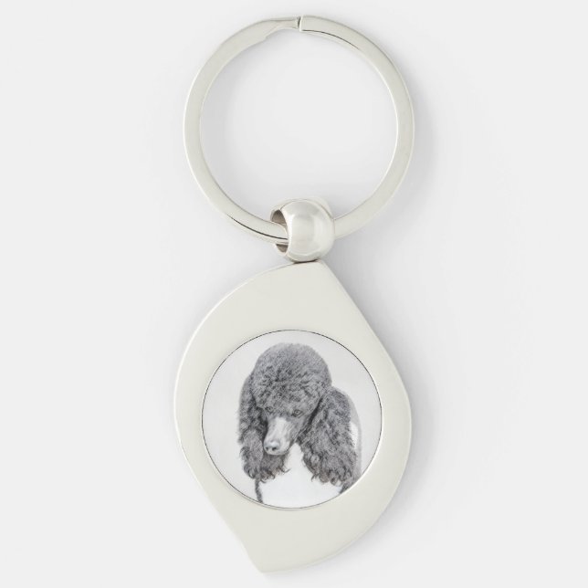 Standard Poodle Black Parti Painting - Dog Art Key Ring (Front)