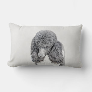 Standard Poodle Black Parti Painting - Dog Art Lumbar Cushion