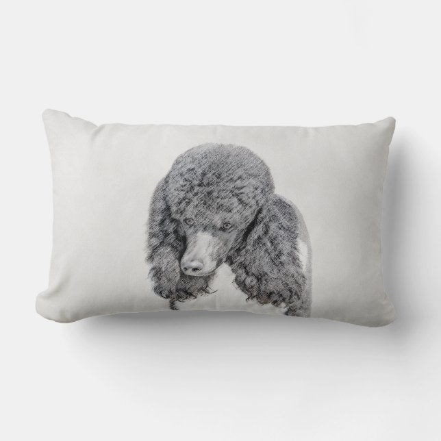 Standard Poodle Black Parti Painting - Dog Art Lumbar Cushion (Front)