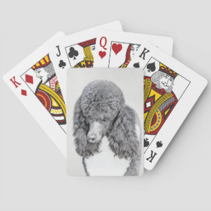 Standard Poodle Black Parti Painting - Dog Art Playing Cards