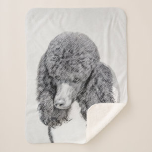 Standard Poodle Black Parti Painting - Dog Art Sherpa Blanket