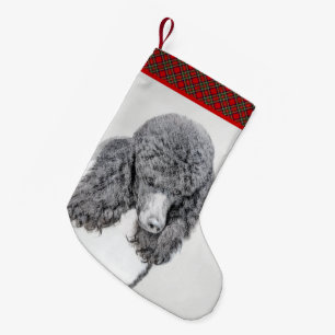 Standard Poodle Black Parti Painting - Dog Art Small Christmas Stocking