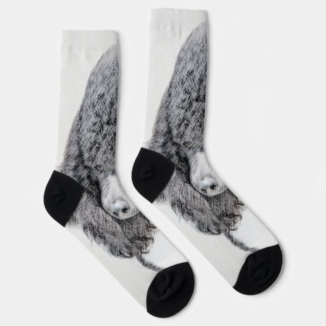 Standard Poodle Black Parti Painting - Dog Art Socks (Right)