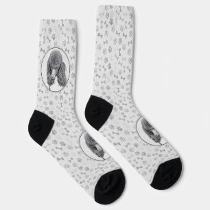 Standard Poodle Black Parti Painting - Dog Art Socks