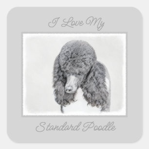 Standard Poodle Black Parti Painting - Dog Art Squ Square Sticker