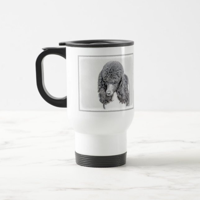 Standard Poodle Black Parti Painting - Dog Art Travel Mug (Left)