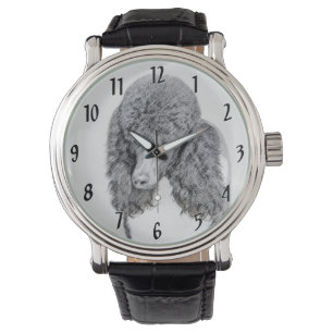 Standard Poodle Black Parti Painting - Dog Art Watch