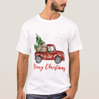 Standard Poodle Dog Riding Red Truck Christmas T-Shirt