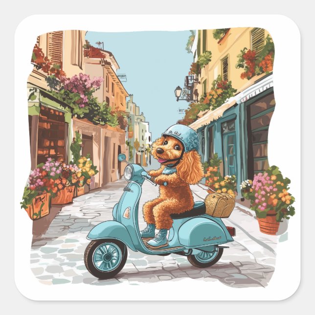 Standard Poodle Dog Riding Scooter Square Sticker (Front)