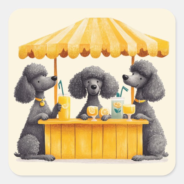 Standard Poodle Dogs Running A Lemonade Stand Square Sticker (Front)