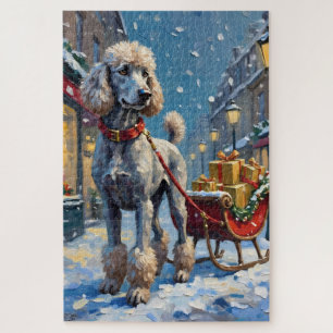 Standard Poodle French Sleigh Christmas Jigsaw Puzzle