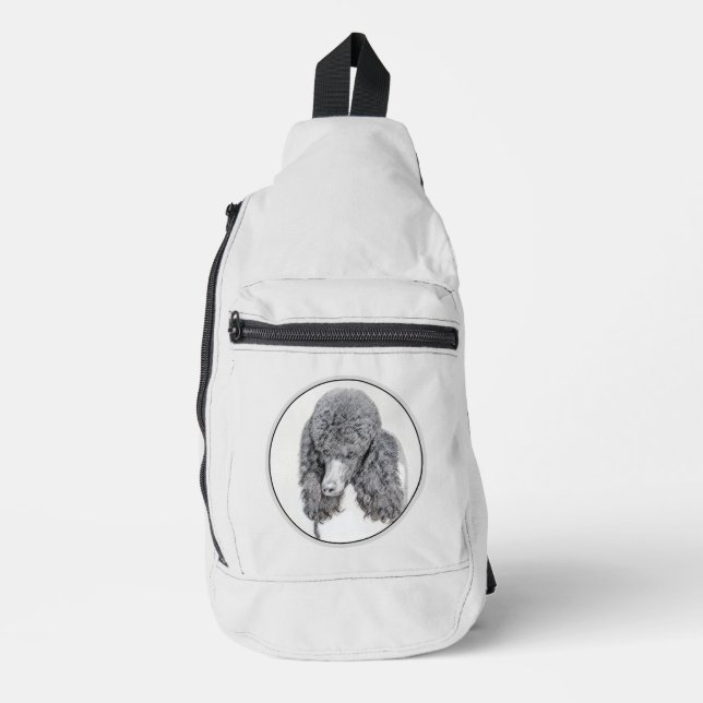 Standard Poodle Painting Parti Black White Dog Art Sling Bag (Front)