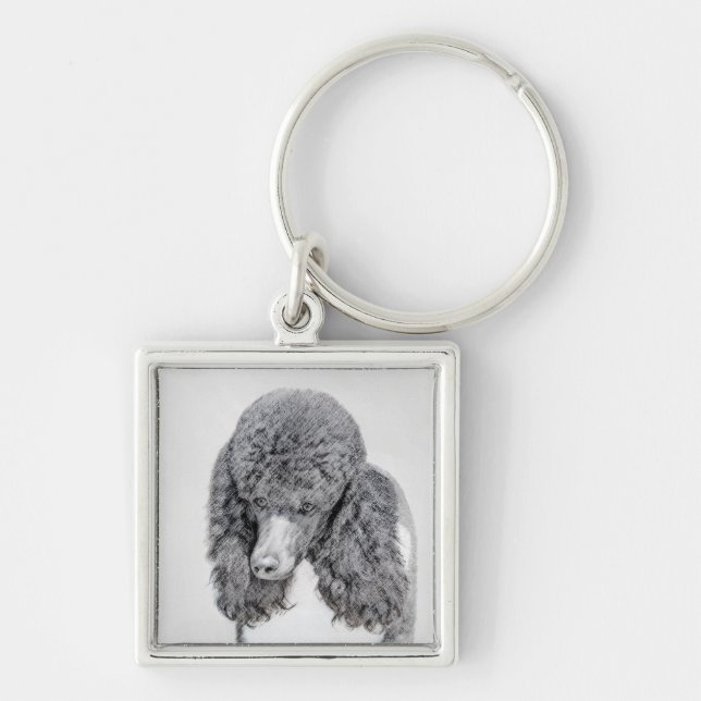 Standard Poodle Parti Painting - Original Dog Art Key Ring (Front)
