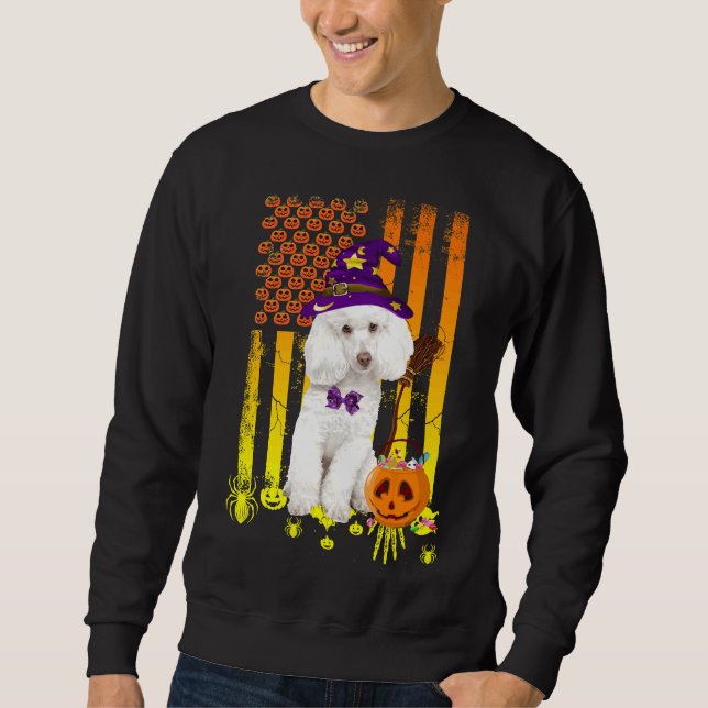 Standard Poodle Pumpkin American Flag Halloween Do Sweatshirt (Front)