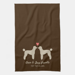 Standard Poodle Silhouettes with Heart and Text Tea Towel