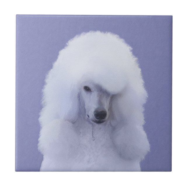 Standard Poodle White Painting - Original Dog Art Ceramic Tile (Front)