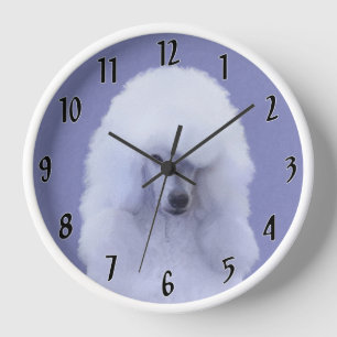 Standard Poodle White Painting - Original Dog Art Clock