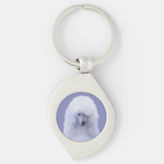 Standard Poodle White Painting - Original Dog Art Key Ring (Front)