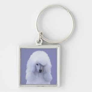 Standard Poodle White Painting - Original Dog Art Key Ring