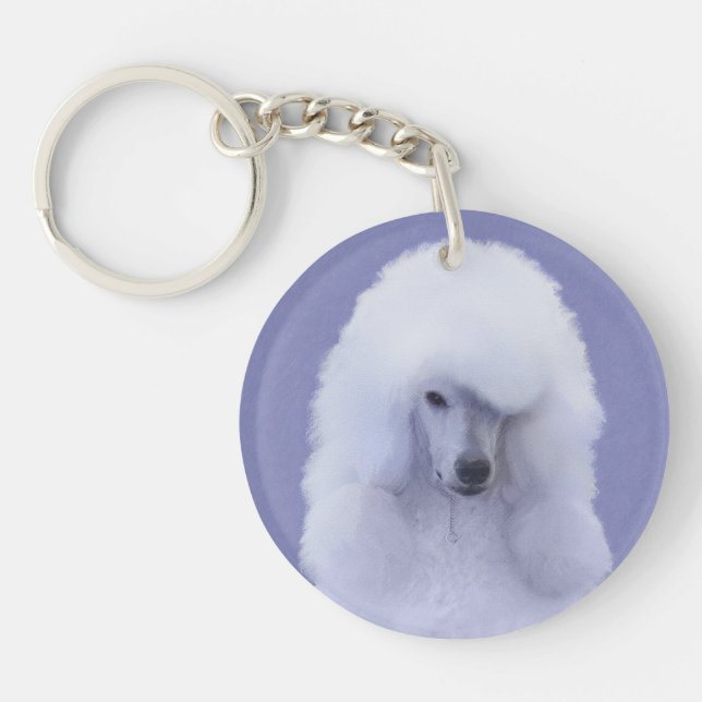 Standard Poodle White Painting - Original Dog Art Key Ring (Front)